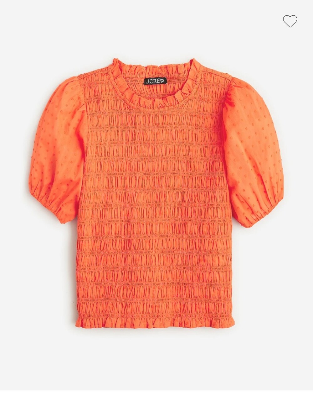 J.Crew Orange Puff-sleeve textured voile smocked top Plus Size 3X bright peasant